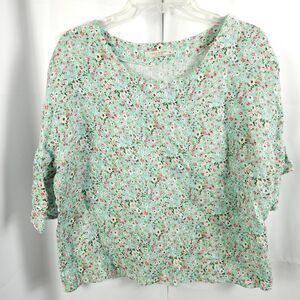 Viola Borghi Womens Medium 100% Linen Floral Short Sleeve Blouse Made In Italy